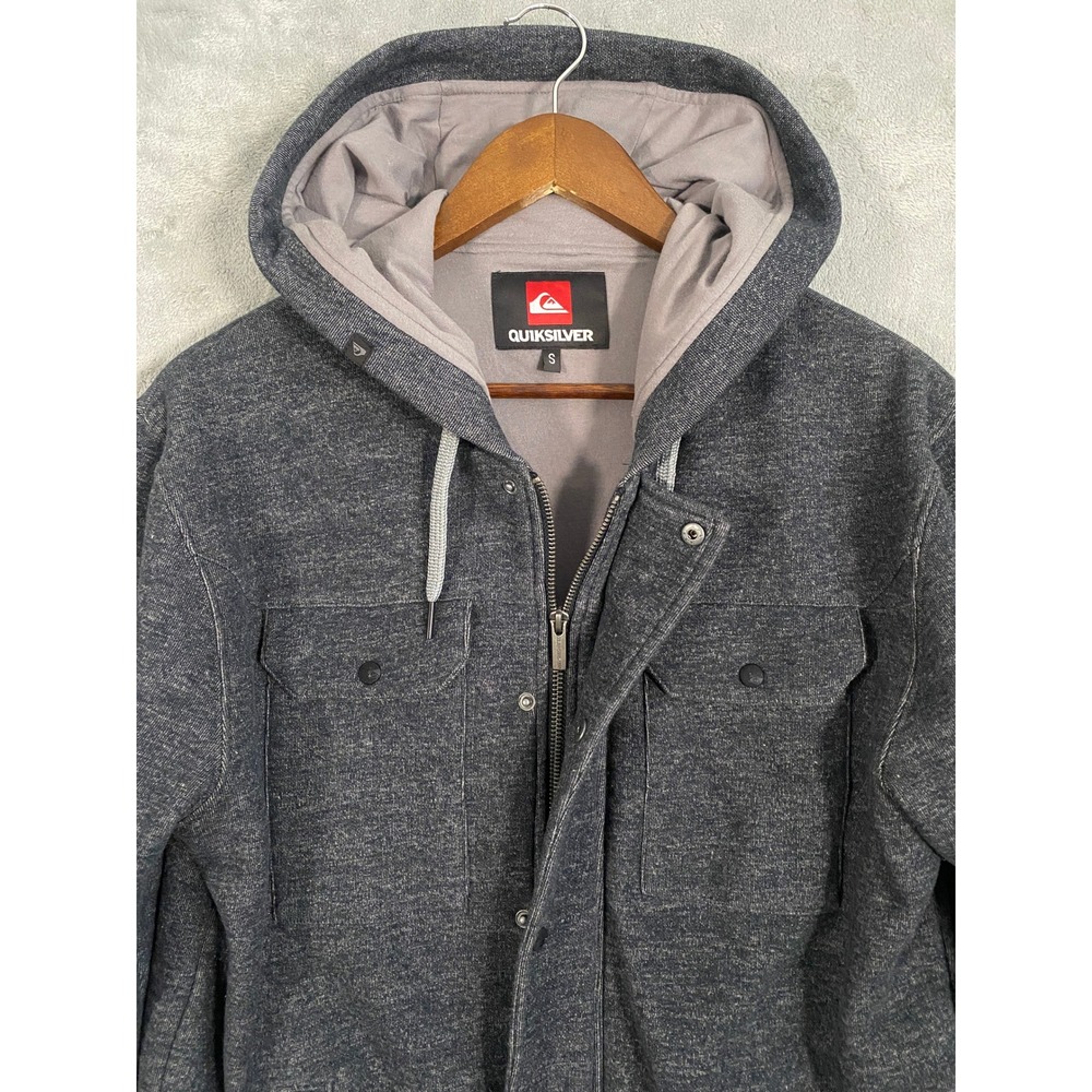 Quiksilver Mens Small Charcoal Gray Heather Full Zip Hooded Jacket Skater Casual - Picture 4 of 11